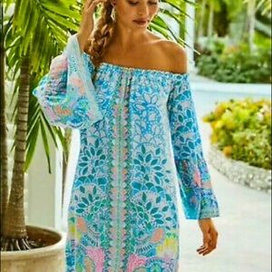 Lilly Pulitzer NWT M Nevie Dress Off Shoulder Caribbean Citrus